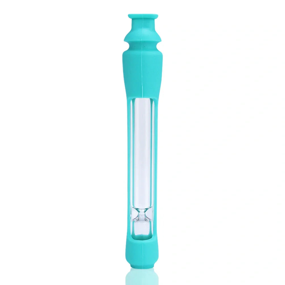 Modern portable glass pipe in various colours, compact and lightweight design