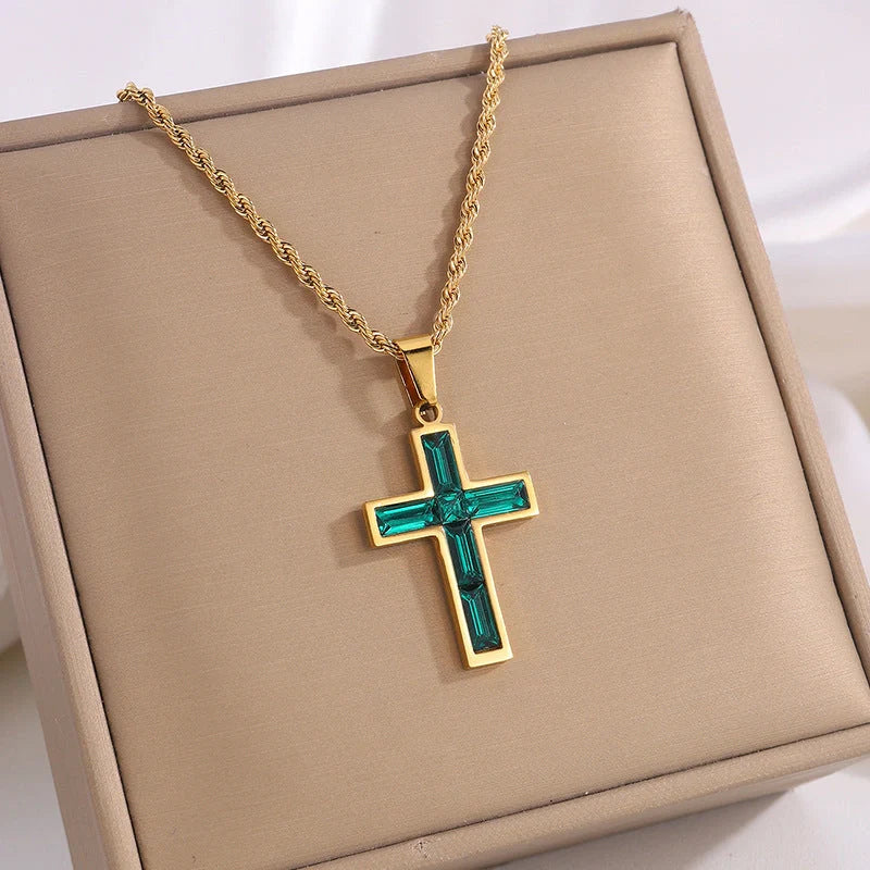 European and American style titanium steel diamond cross necklace with no colour fading