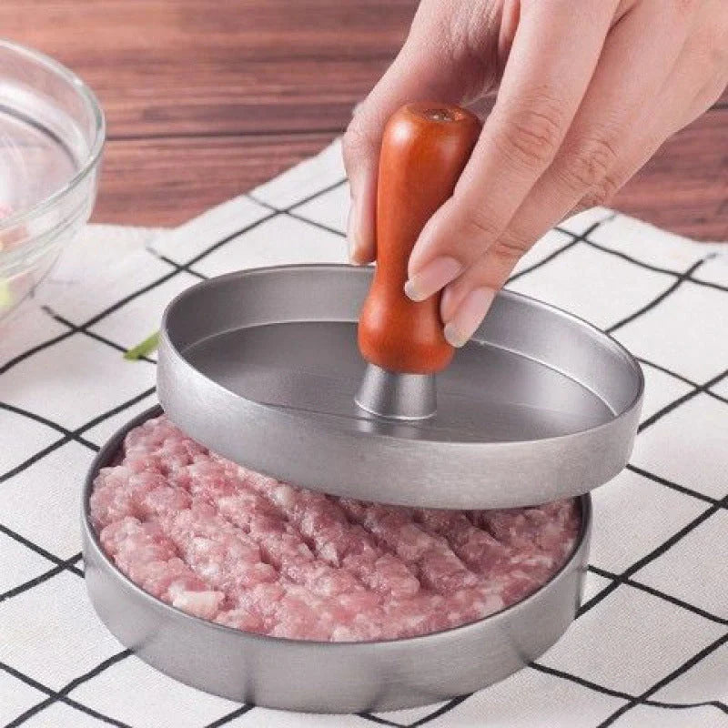 Aluminium alloy round burger press for making uniform beef patties, non-stick and dishwasher safe