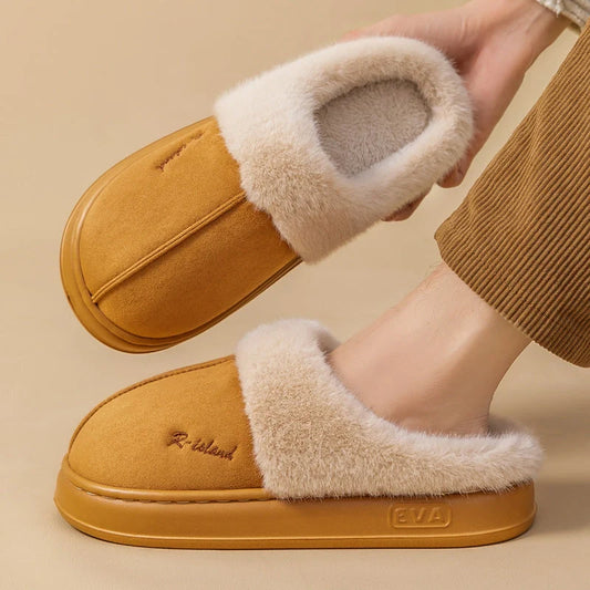 Cosy, fluffy cotton slippers in a variety of colours, featuring non-slip soles for indoor and outdoor wear