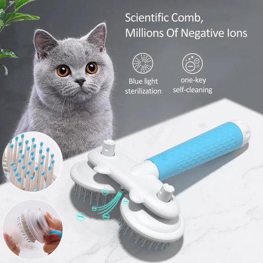 Double-headed negative ion pet brush with self-cleaning feature in various colours