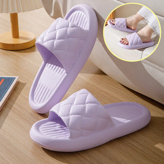 Comfortable and lightweight home slippers with a unique rhombus pattern, waterproof and odor-resistant EVA material, and a non-slip sole for safe indoor wear.
