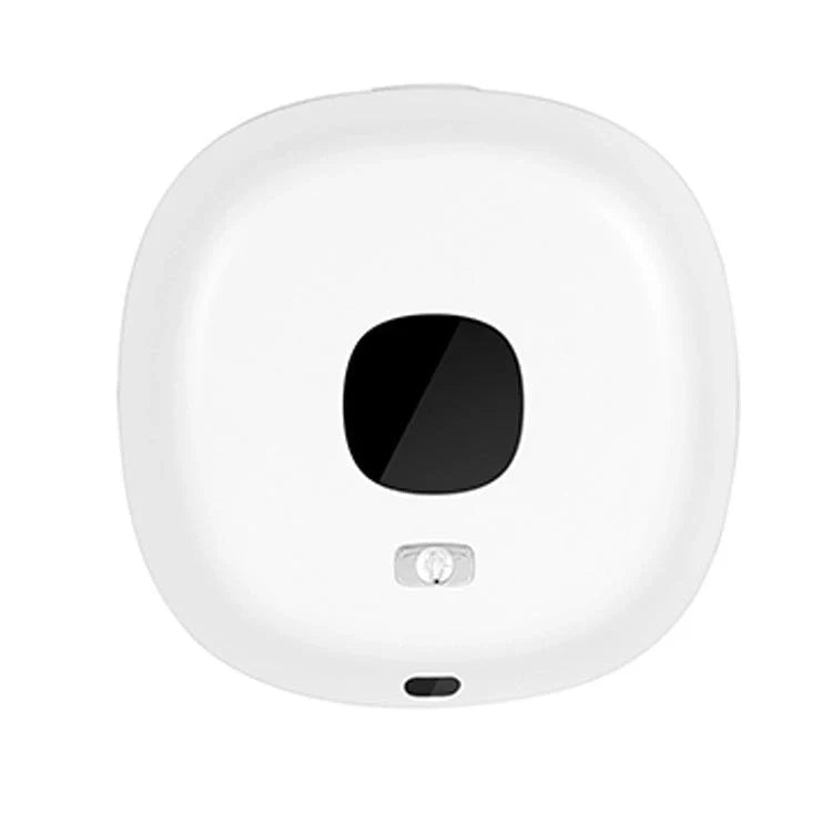 Smart sensor wall-mounted soap dispenser in white and blue, featuring contactless operation and temperature sensing