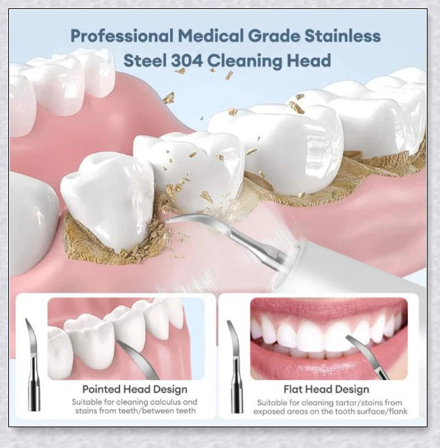 Ultrasonic dental scaler for deep cleaning and plaque removal, with multiple cleaning modes and a rechargeable battery for convenient use.