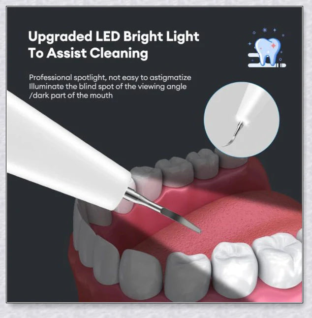 Ultrasonic dental scaler for deep cleaning and plaque removal, with multiple cleaning modes and a rechargeable battery for convenient use.