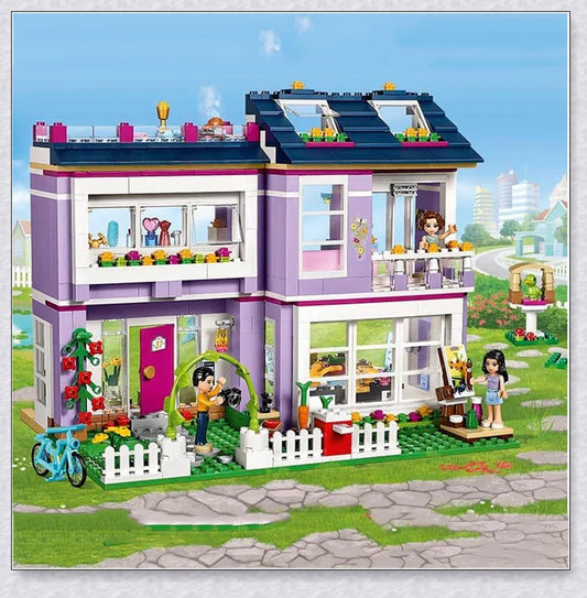 Colourful thorn-shaped building blocks on a wooden surface, forming a miniature house
