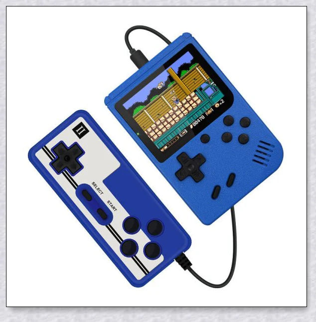Mini New Retro Gaming Video Console with 400 classic games, vibrant 3-inch colour display, and rechargeable battery for portable gaming on the go.
