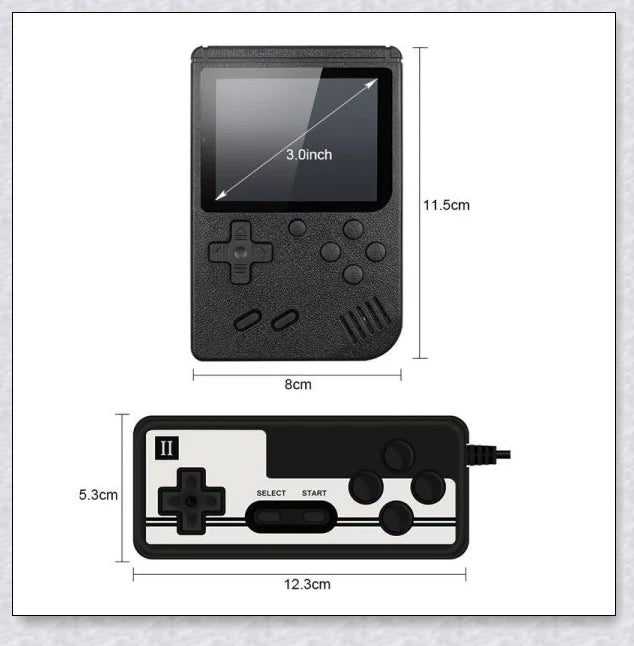 Mini New Retro Gaming Video Console with 400 classic games, vibrant 3-inch colour display, and rechargeable battery for portable gaming on the go.
