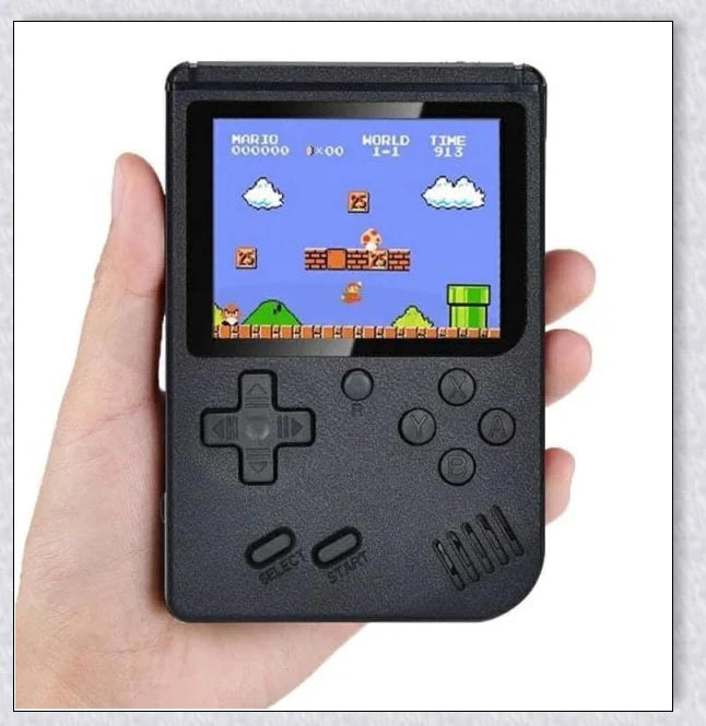 Mini New Retro Gaming Video Console with 400 classic games, vibrant 3-inch colour display, and rechargeable battery for portable gaming on the go.