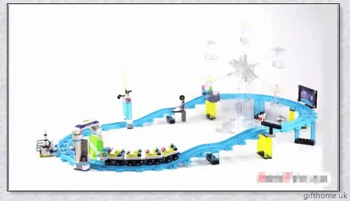 Compatible Friends Amusement Park With Roller Coaster - A LEGO-compatible set with a roller coaster, Ferris wheel, and drop tower for children's imaginative play