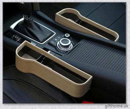 Premium car storage box with leather and plastic construction, providing ample space and a sleek design for organized in-car storage.
