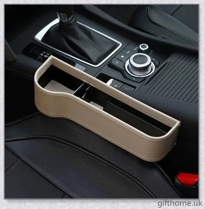 Premium car storage box with leather and plastic construction, providing ample space and a sleek design for organized in-car storage.