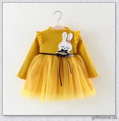 Autumn Girl Princess Dress in thick pink and thick yellow colours, suitable for infants 1-3 years old