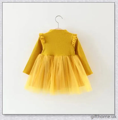 Autumn Girl Princess Dress in thick pink and thick yellow colours, suitable for infants 1-3 years old