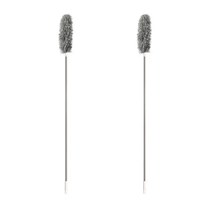 Extendable microfiber duster with long stainless steel handle for reaching high areas and cleaning ceiling fans, light fixtures, and tall furniture