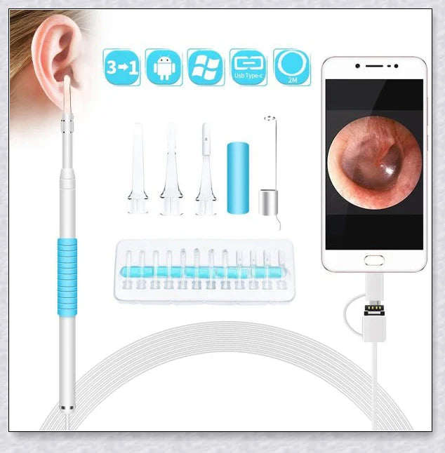 Premium Digital Phone Otoscope Camera with 3-in-1 USB compatibility for Android, Windows, and Mac devices