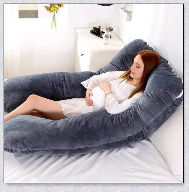 Soft Pregnancy Pillow - Adjustable U-shaped body pillow with plush polyester filling and velvety cover for optimal back and hip support during pregnancy