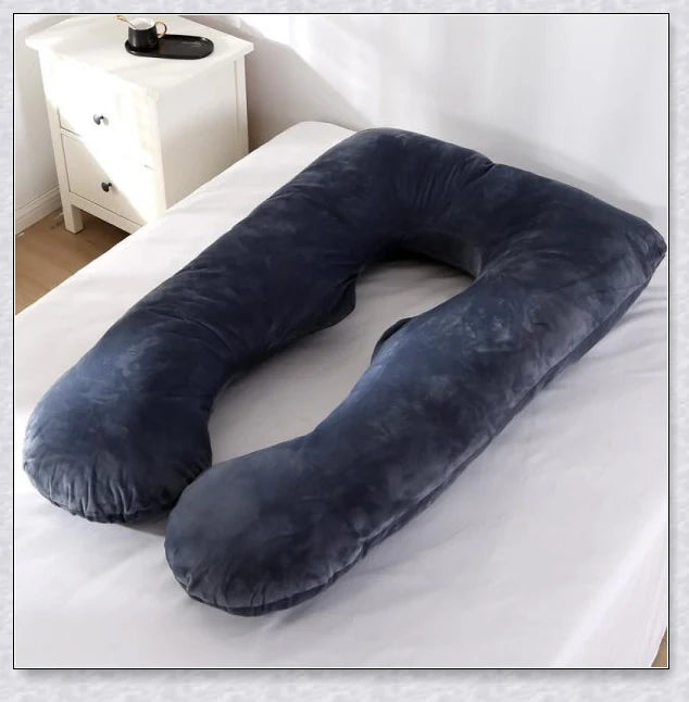 Soft Pregnancy Pillow - Adjustable U-shaped body pillow with plush polyester filling and velvety cover for optimal back and hip support during pregnancy