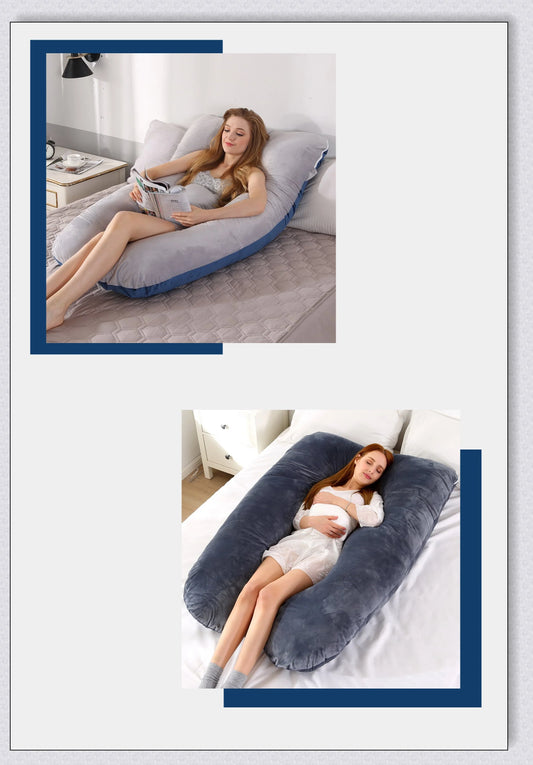 Soft Pregnancy Pillow - Adjustable U-shaped body pillow with plush polyester filling and velvety cover for optimal back and hip support during pregnancy