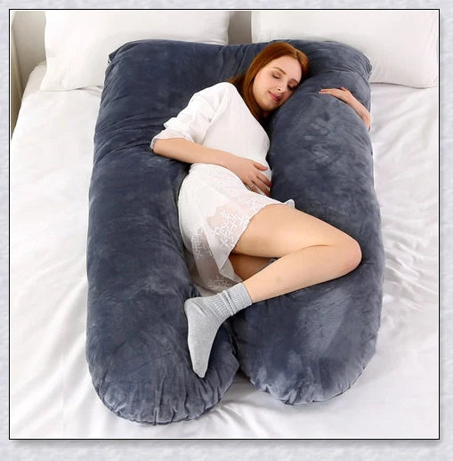 Soft Pregnancy Pillow - Adjustable U-shaped body pillow with plush polyester filling and velvety cover for optimal back and hip support during pregnancy