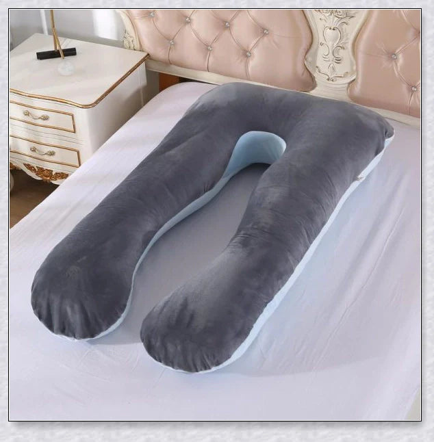 Soft Pregnancy Pillow - Adjustable U-shaped body pillow with plush polyester filling and velvety cover for optimal back and hip support during pregnancy