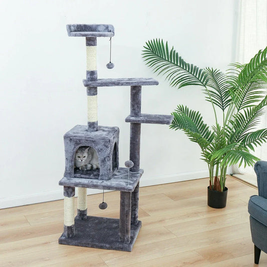 Premium pet climbing frame with sturdy base, cosy condo, and hanging ball for cats to play and relax
