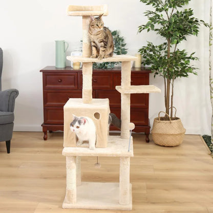 Premium pet climbing frame with sturdy base, cosy condo, and hanging ball for cats to play and relax