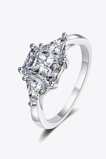 3 carat moissanite sterling silver ring with rhodium plating in a modern, minimalist design