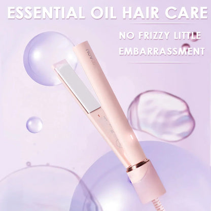 2-in-1 Mini Ceramic Hair Straightener and Curling Iron in Pink with US Plug