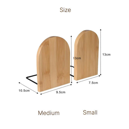 Natural bamboo desktop organizer and bookend with a simple, elegant design that optimises vertical storage space