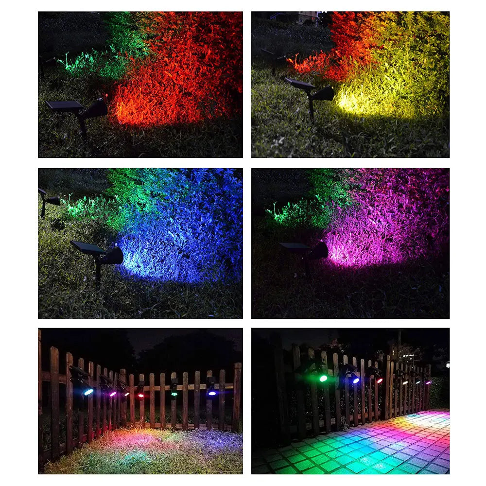 Solar-powered outdoor adjustable spotlight with multiple colour modes for garden and patio lighting