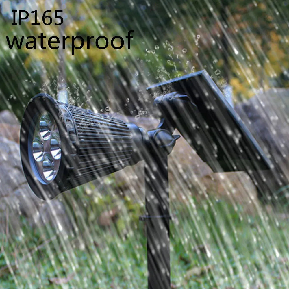 Solar-powered outdoor adjustable spotlight with multiple colour modes for garden and patio lighting
