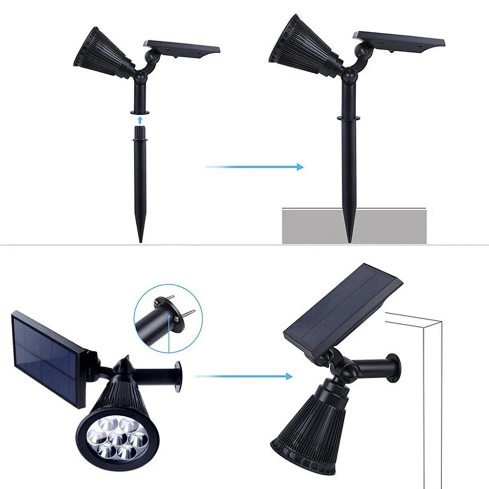 Solar-powered outdoor adjustable spotlight with multiple colour modes for garden and patio lighting