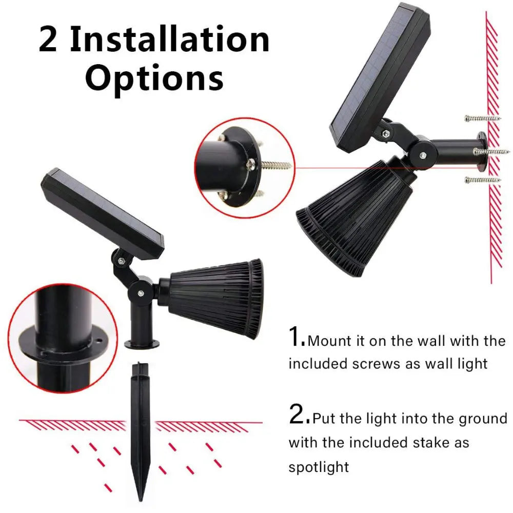 Solar-powered outdoor adjustable spotlight with multiple colour modes for garden and patio lighting