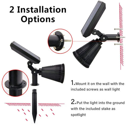 Solar-powered outdoor adjustable spotlight with multiple colour modes for garden and patio lighting