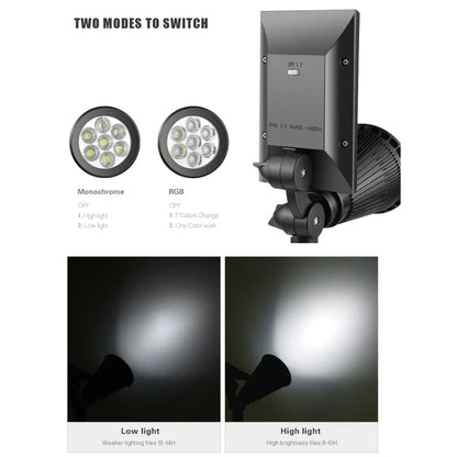 Solar-powered outdoor adjustable spotlight with multiple colour modes for garden and patio lighting
