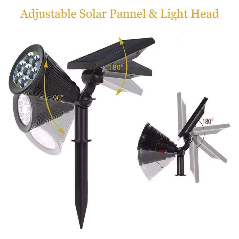 Solar-powered outdoor adjustable spotlight with multiple colour modes for garden and patio lighting
