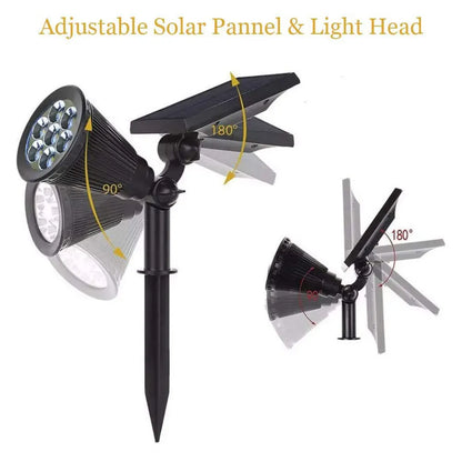 Solar-powered outdoor adjustable spotlight with multiple colour modes for garden and patio lighting