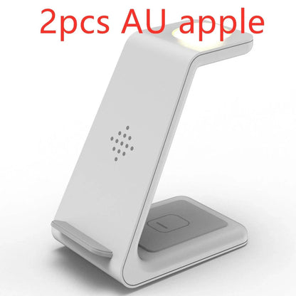A stylish 3-in-1 wireless charging station for smartphones, smartwatches, and wireless earbuds