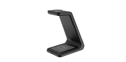 A stylish 3-in-1 wireless charging station for smartphones, smartwatches, and wireless earbuds