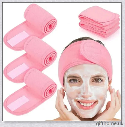 Adjustable towel hairband in various solid colours, suitable for washing, yoga, and makeup routines