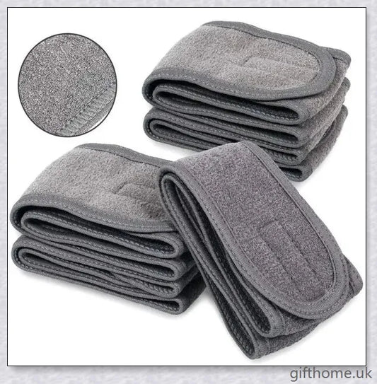 Adjustable towel hairband in various solid colours, suitable for washing, yoga, and makeup routines