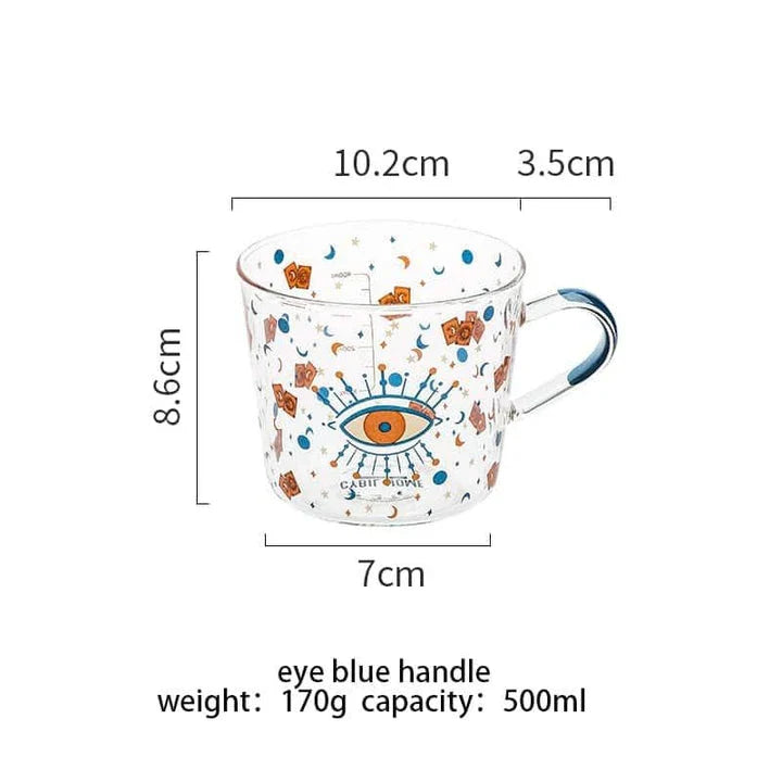 Boho-Style Glass Tea Cup with Unique Patterns and Generous 500ml Capacity