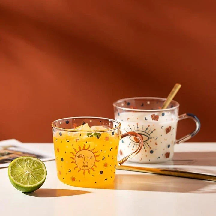 Boho-Style Glass Tea Cup with Unique Patterns and Generous 500ml Capacity