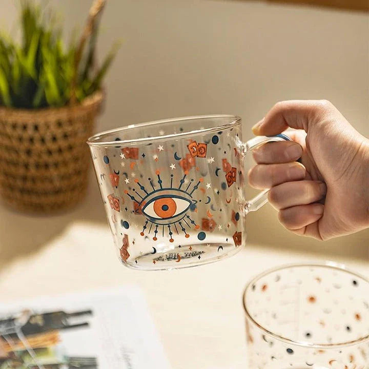 Boho-Style Glass Tea Cup with Unique Patterns and Generous 500ml Capacity