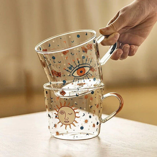 Boho-Style Glass Tea Cup with Unique Patterns and Generous 500ml Capacity