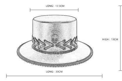 Trendha Halloween Punk Skull Black Top Hat with rivets and flat-top design