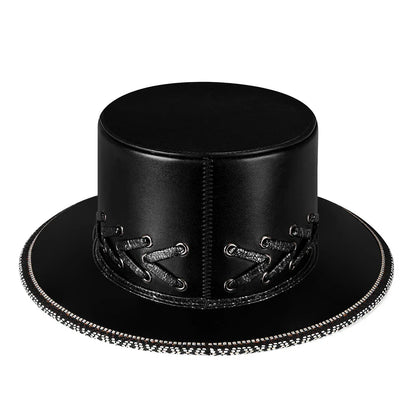 Trendha Halloween Punk Skull Black Top Hat with rivets and flat-top design