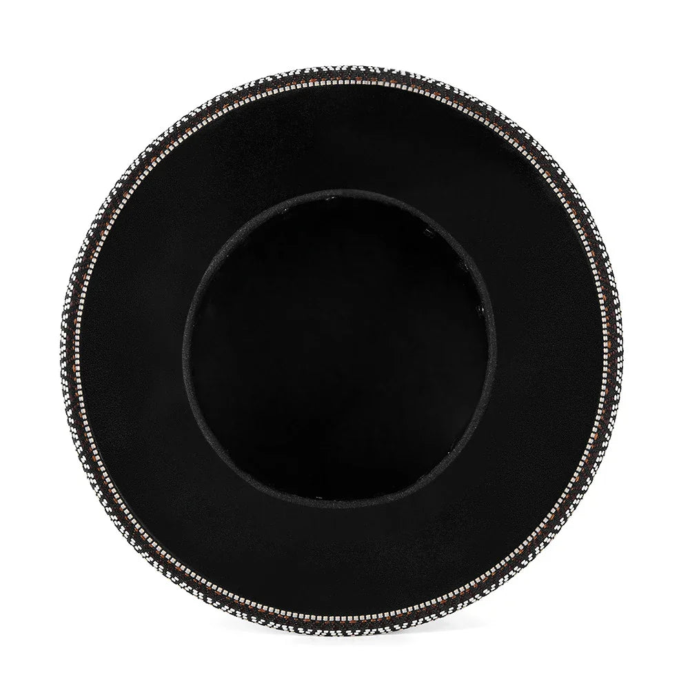 Trendha Halloween Punk Skull Black Top Hat with rivets and flat-top design