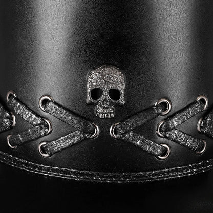 Trendha Halloween Punk Skull Black Top Hat with rivets and flat-top design
